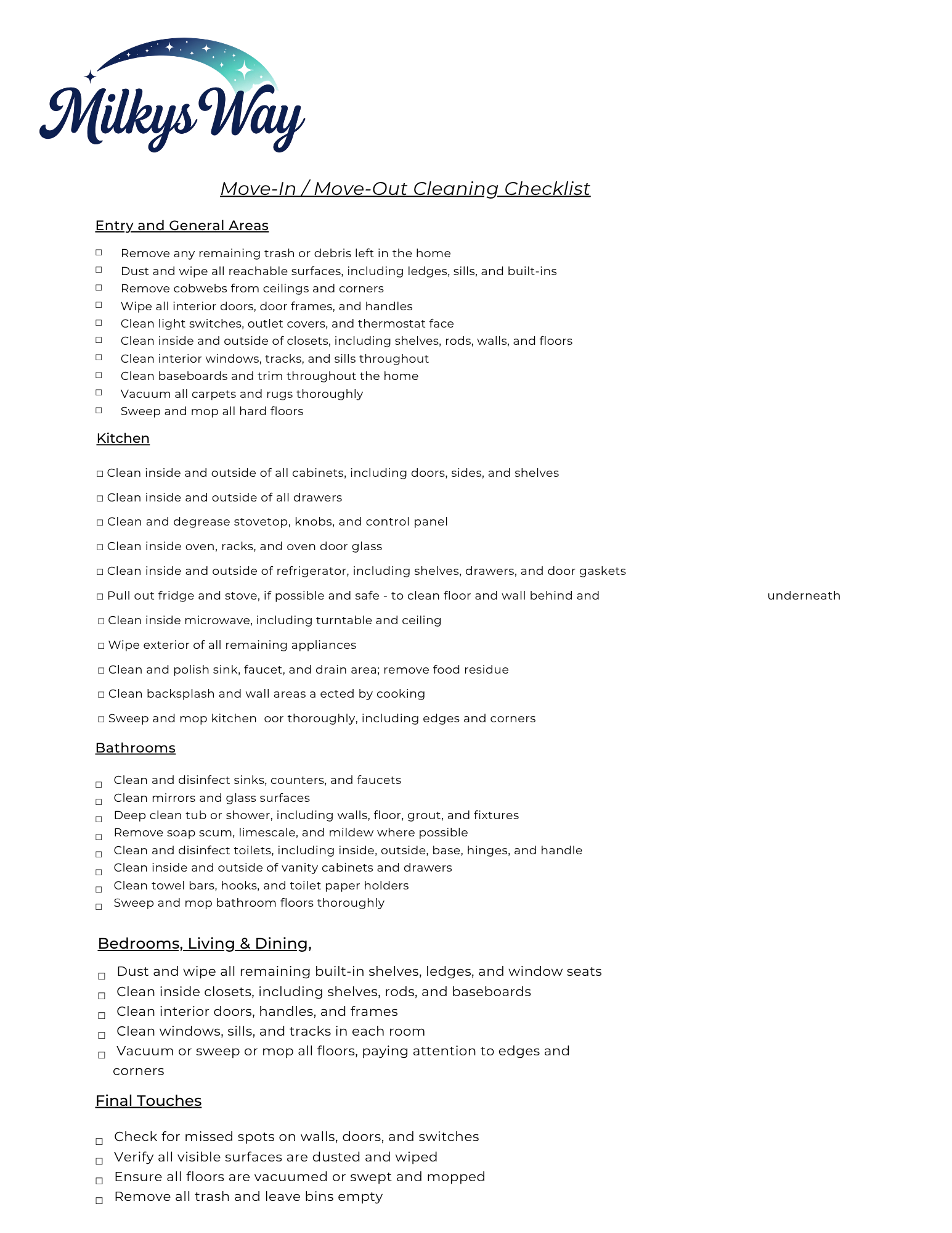 Move-In Move-Out Checklist